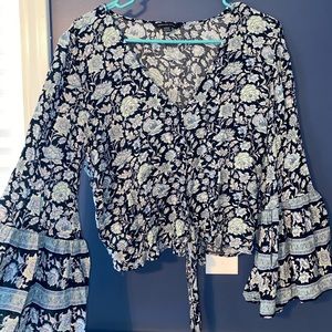 American Eagle Bell Sleeve Tie Front Blouse